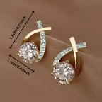 Golden Cross Zirconia Stud Earrings