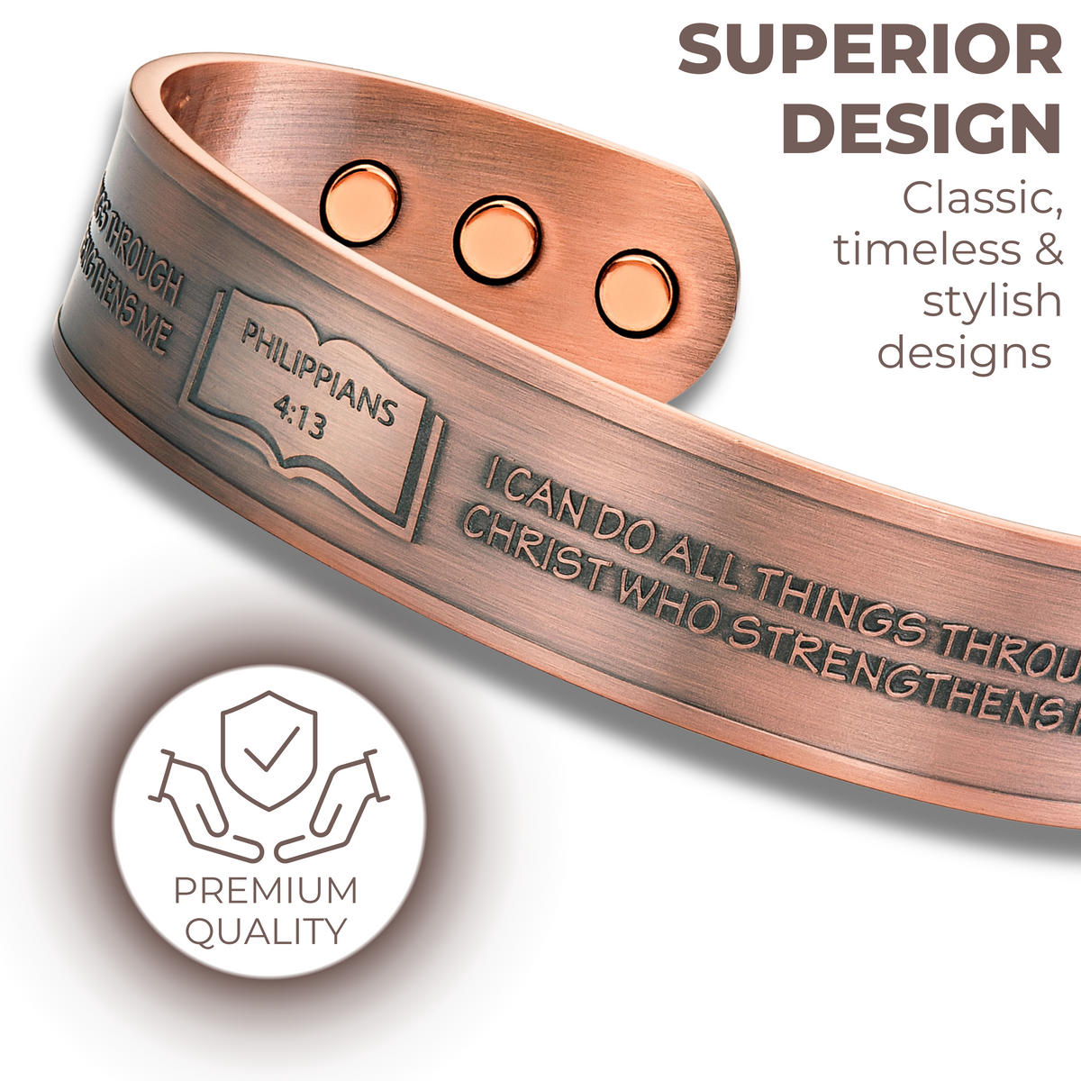 Willis Judd Mens Copper Bangle Philippians 4:13 verse