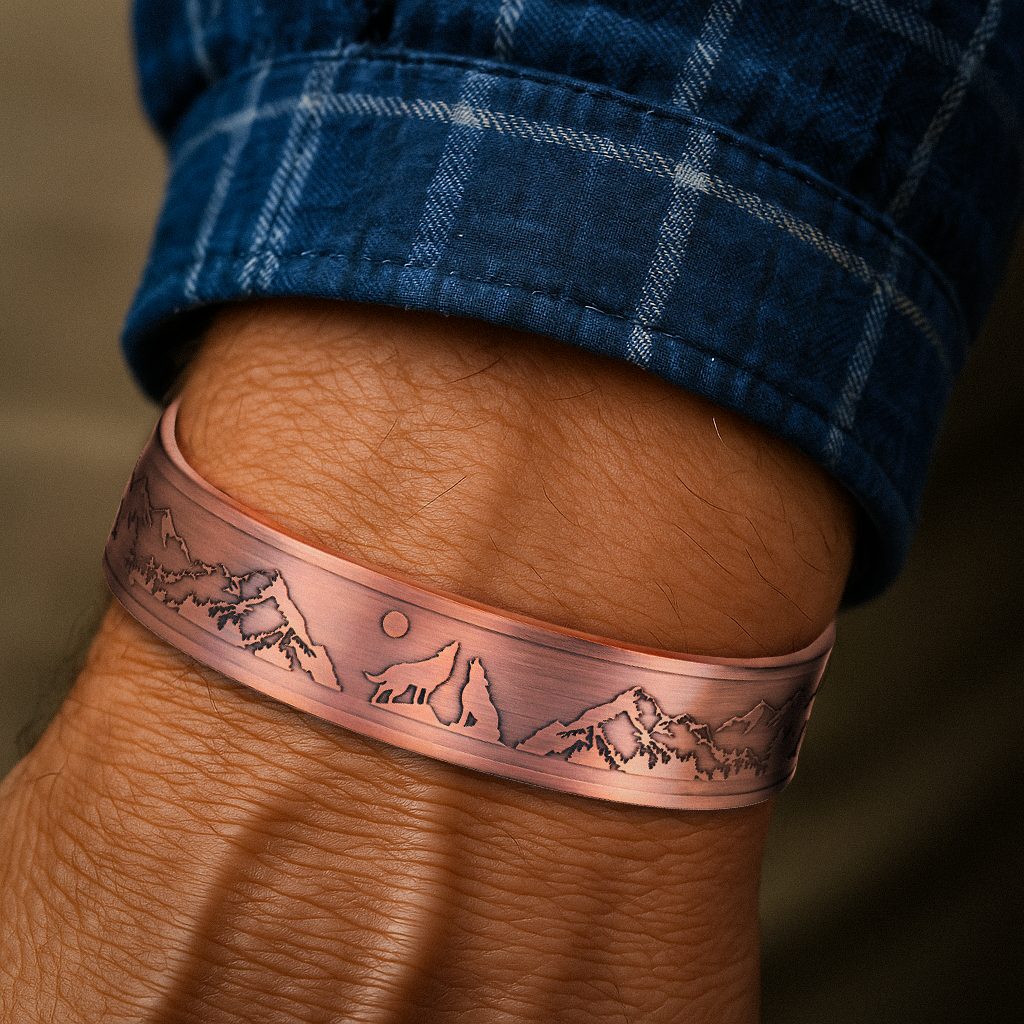 Mens Copper Magnetic Bangle Bracelet Wolf New Design
