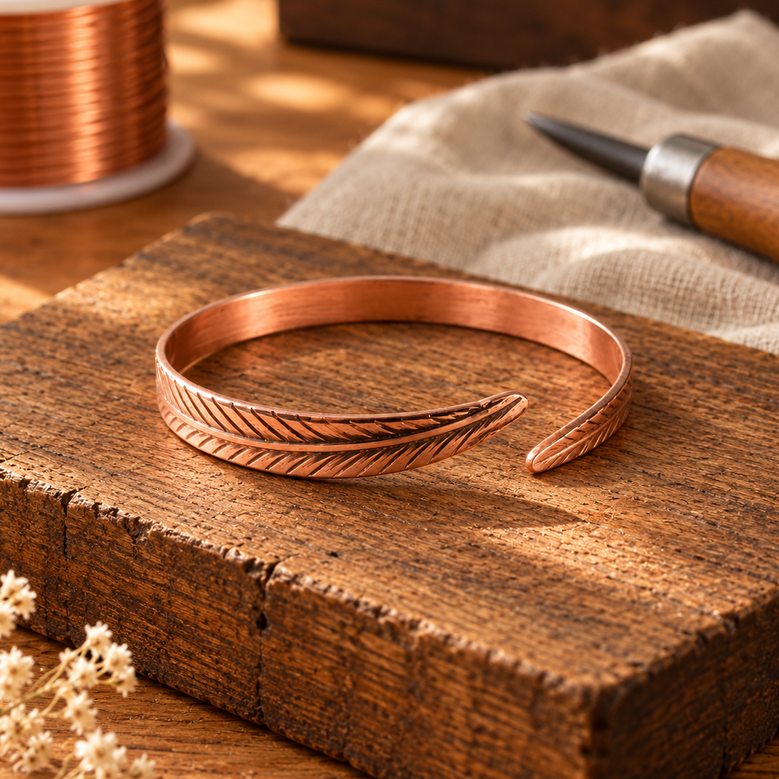 Feathered Copper Bracelet