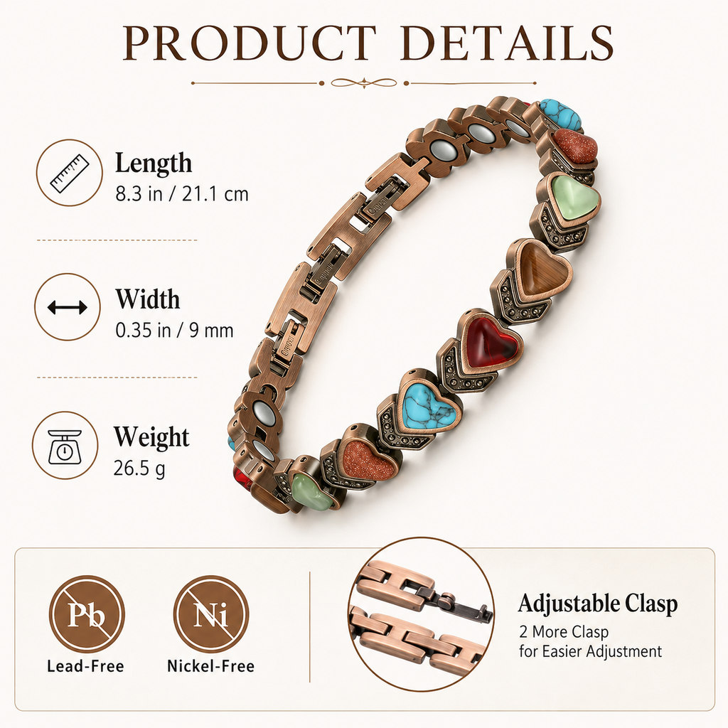 Copper Bracelet for Women, Pure Copper Magnetic Bracelets, Natural Unique Gemstone