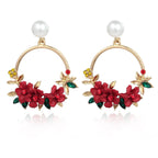 Elegant Gold Earrings with Flowers and Pearls