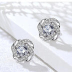 Golden Spiral Flower Crystal Stud Earrings