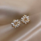 Elegant and Exquisite Circular Opal Flower Stud Earrings in Gold