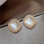 Chic Square Opal and Zirconia Crystal Stud Earrings