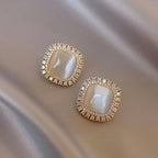 Chic Square Opal and Zirconia Crystal Stud Earrings
