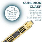 Mens Magnetic Therapy Bracelet- Gold Titanium with Black Carbon Fibre