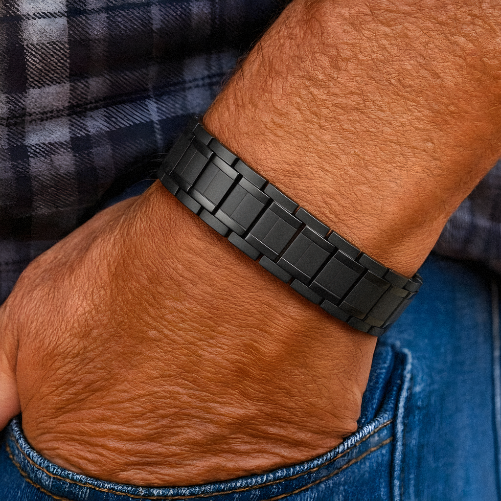 Mens Titanium Magnetic Bracelet TRIPLE Power - Black