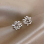Elegant and Exquisite Circular Opal Flower Stud Earrings in Gold