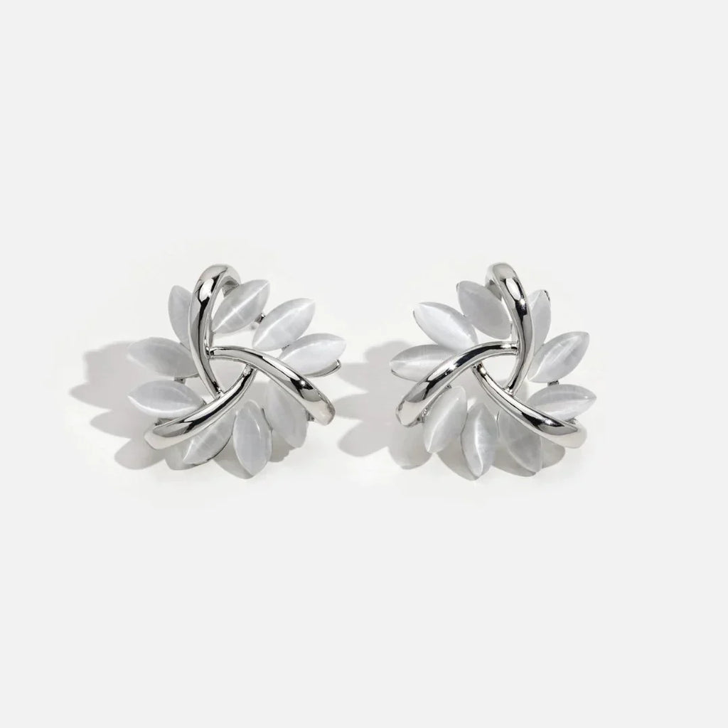 Elegant and Exquisite Circular Opal Flower Stud Earrings in Gold
